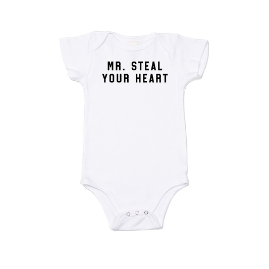 Mr. Steal Your Heart (Black) - Bodysuit (White, Short Sleeve)