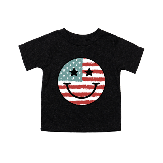 Patriotic Smiley - Kids Tee (Charcoal Black)