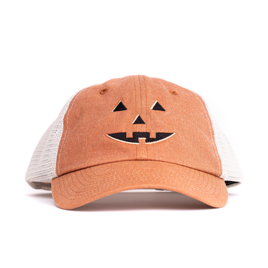 Pumpkin Face (Black) - Baseball Hat (Vintage Rust/Stone)
