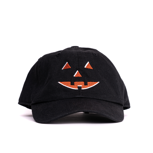 Pumpkin Face (Orange) - Kids Baseball Hat (Black)