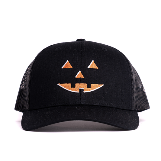 Pumpkin Face (Orange) - Trucker Hat (Black)