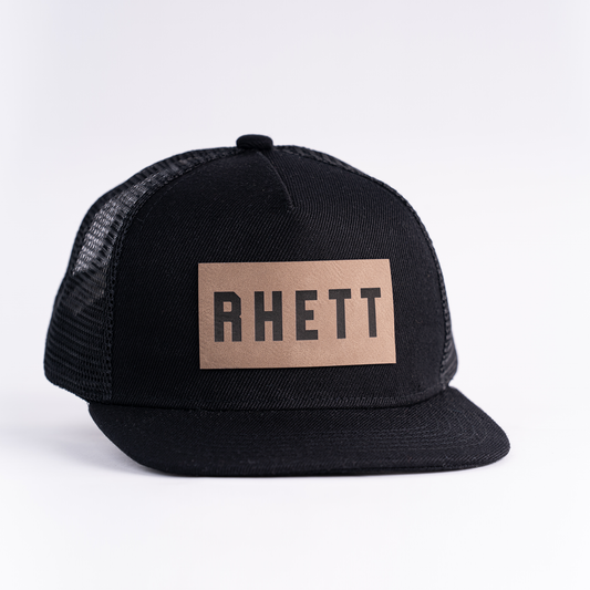 RHETT (Leather Custom Name Patch) - Kids Trucker Hat (Black)