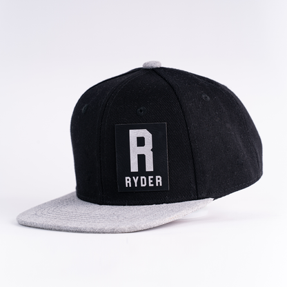 RYDER (Leather Custom Name Patch) - Kids Trucker Hat (Black/Gray)