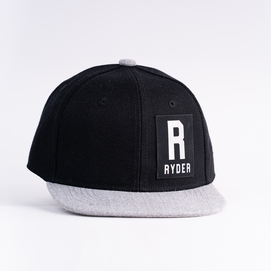 RYDER (Leather Custom Name Patch) - Kids Trucker Hat (Black/Gray)