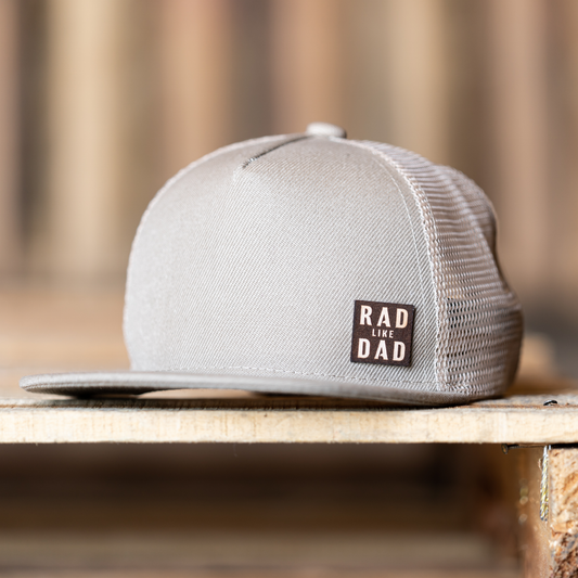 Rad like Dad (Leather Patch) - Kids Trucker Hat (Khaki)