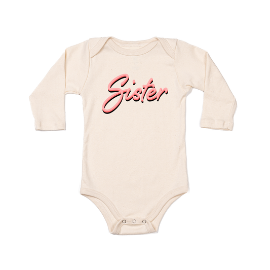 Sister (90's Inspired, Pink) - Bodysuit (Natural, Long Sleeve)