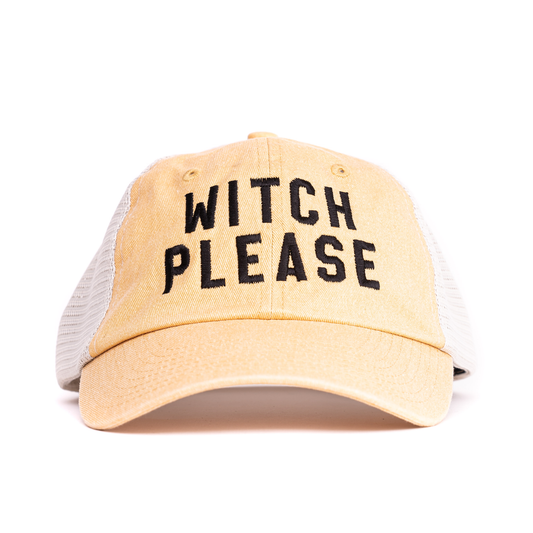 Witch Please (Black) - Baseball Hat (Vintage Mustard/Stone)