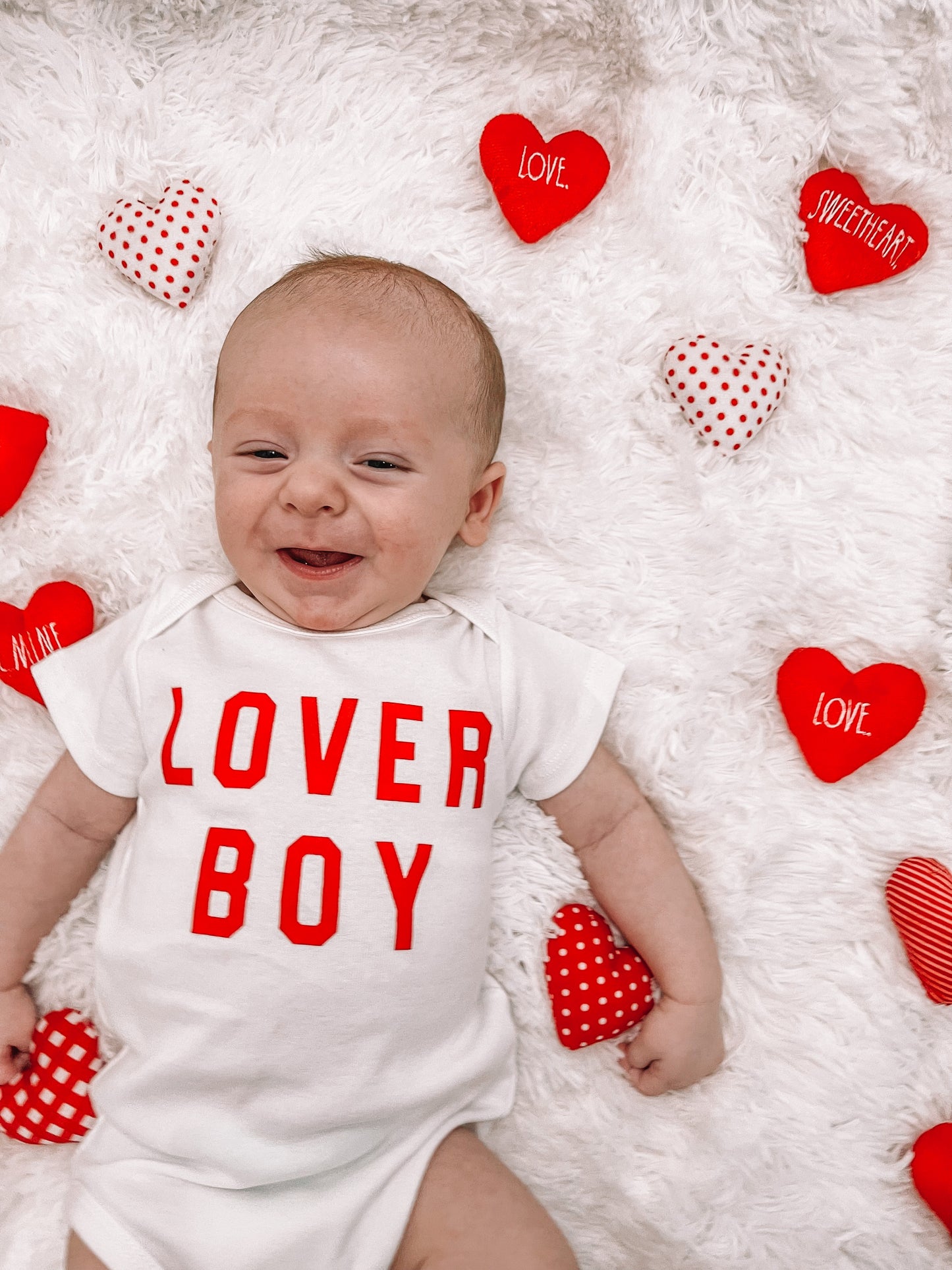 Lover Boy (Red) - Bodysuit (White, Short Sleeve)