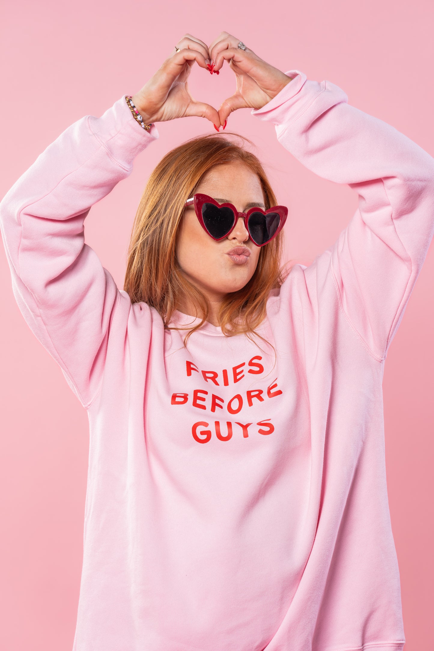 Fries Before Guys (Red) - Sweatshirt (Light Pink)