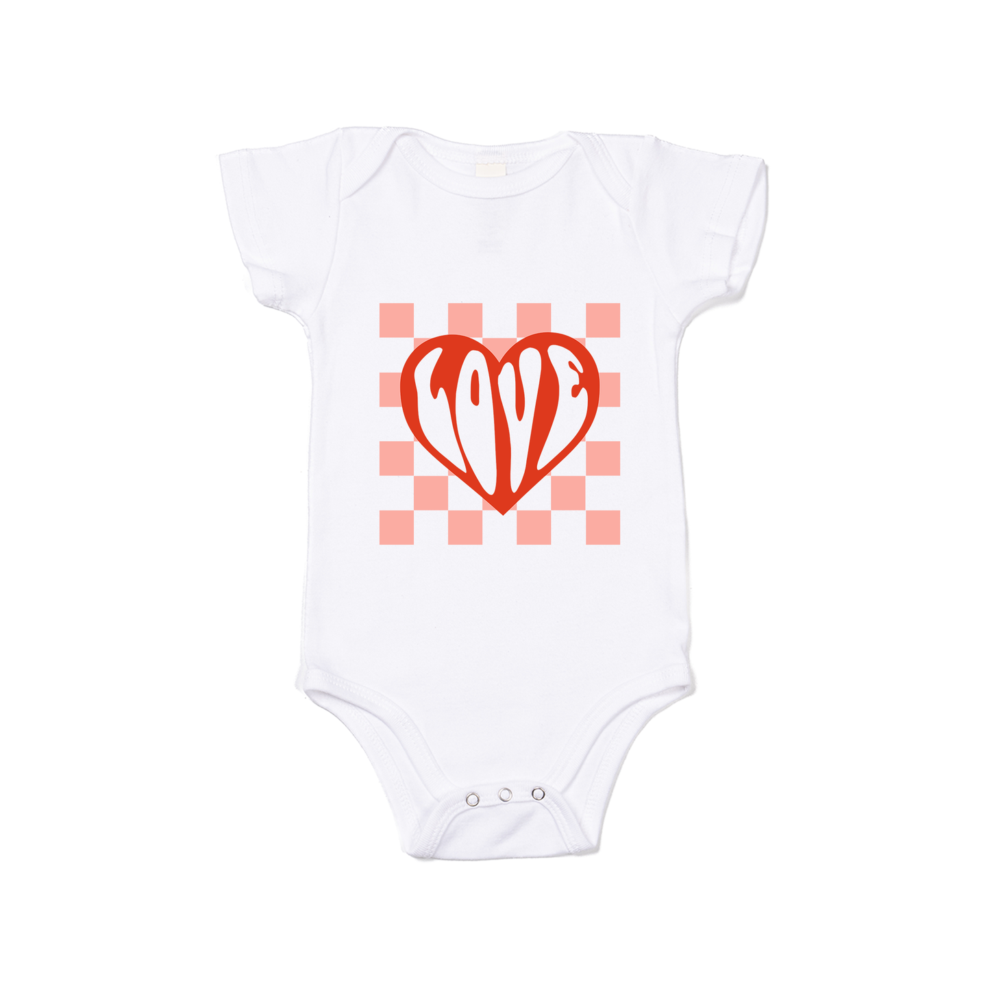 Groovy Love Checkered - Bodysuit (White, Short Sleeve)