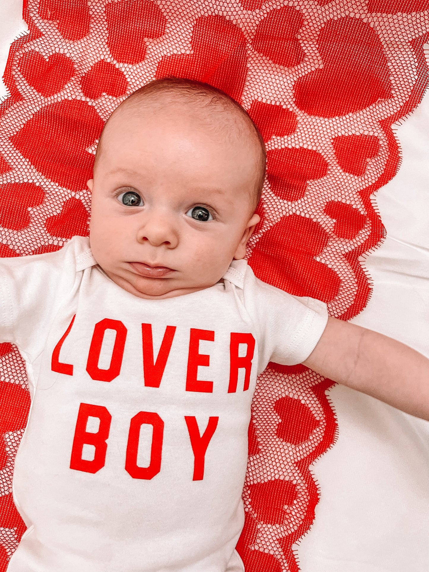 Lover Boy (Red) - Bodysuit (White, Short Sleeve)