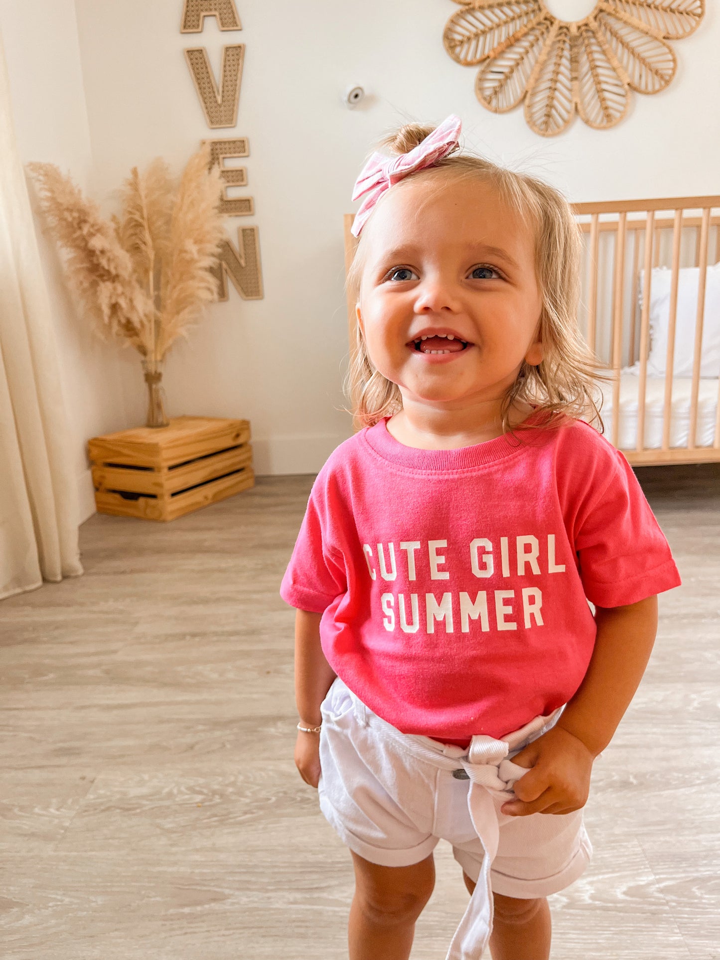 Cute Girl Summer (White) - Kids Tee (Hot Pink)