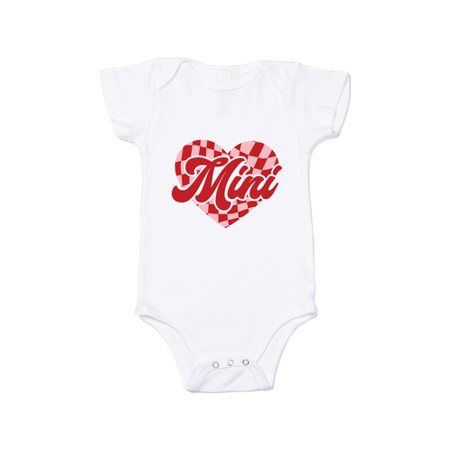 Mini Checkered Heart (Pink/Red) - Bodysuit (White, Short Sleeve)