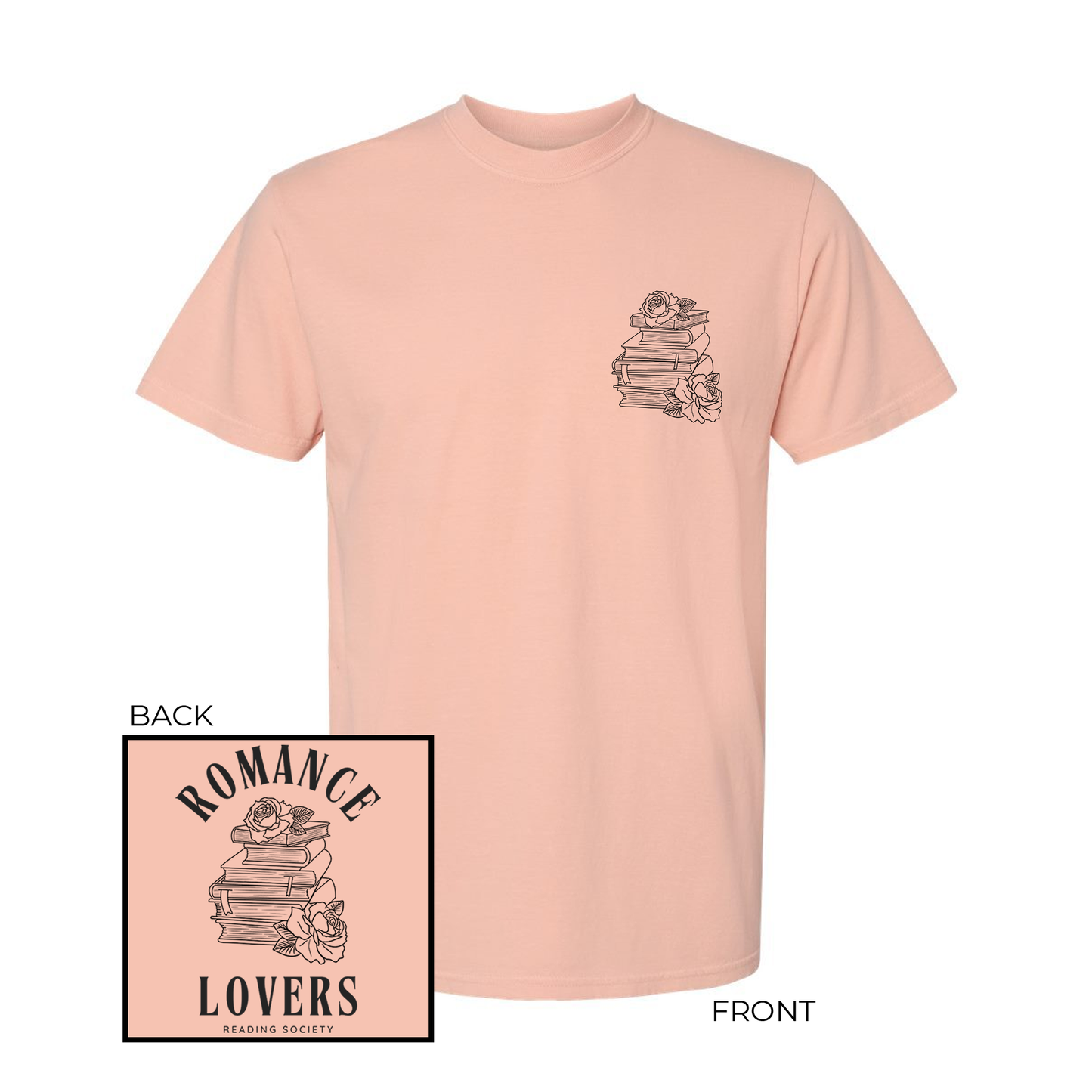 Romance Lovers Reading Society (Pocket & Back) - Tee (Vintage Peachy)