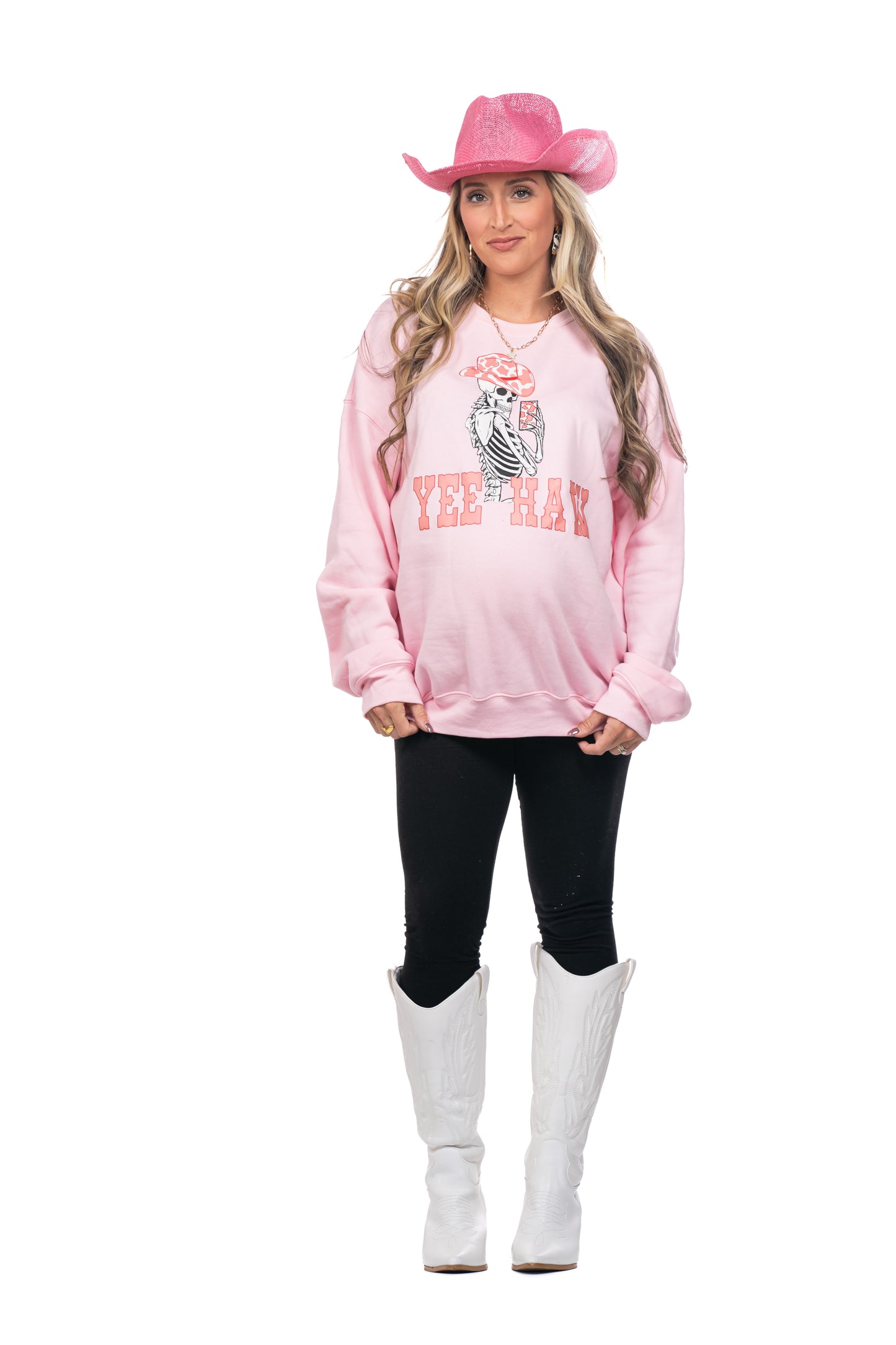 Yee Haw Selfie Skeleton - Sweatshirt (Light Pink)