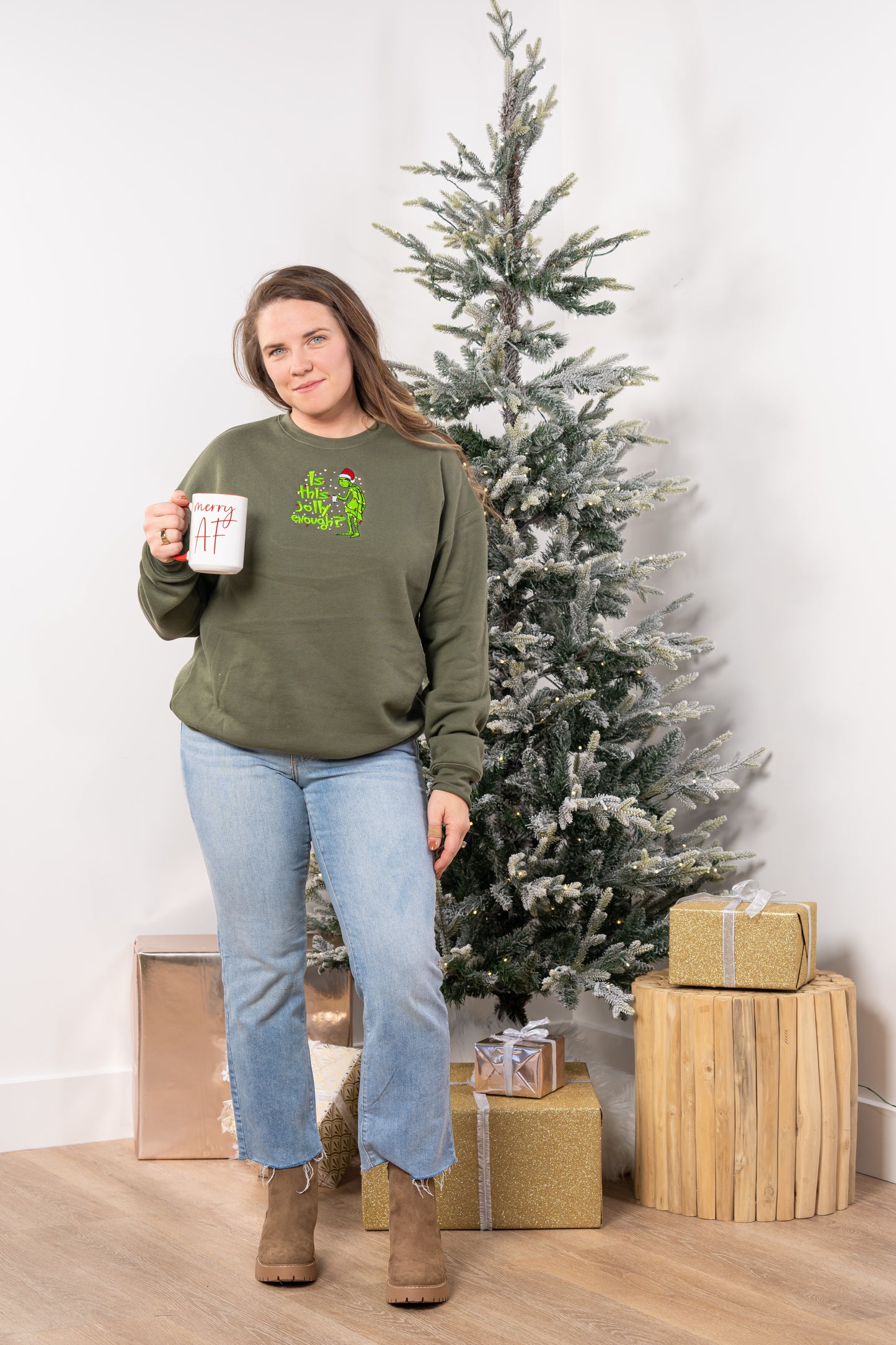 Is this Jolly Enough? - Embroidered Sweatshirt (Military Green)