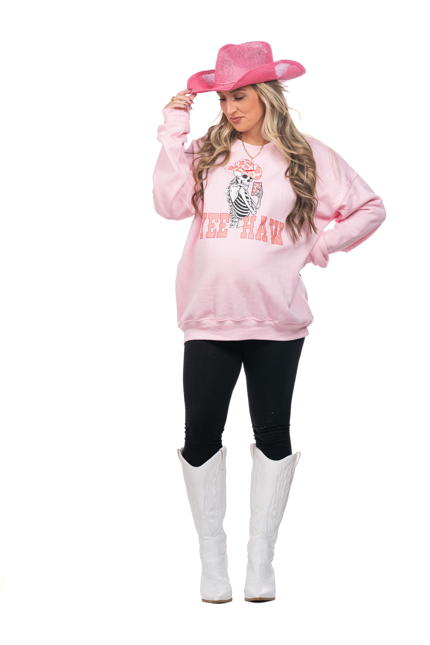 Yee Haw Selfie Skeleton - Sweatshirt (Light Pink)