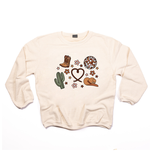Western Love (Daisies) - Corded Sweatshirt (Ivory)