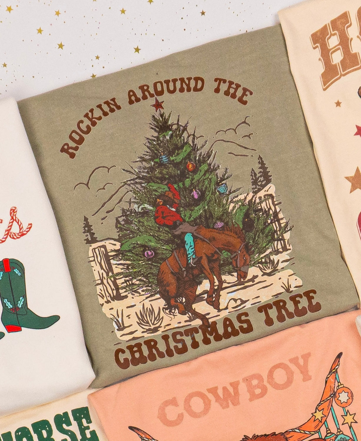 Rockin' Around The Christmas Tree (Rodeo) - Tee (Sandstone)