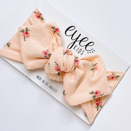 Top Knot Headband - Peach Florals (Ribbed Knit)