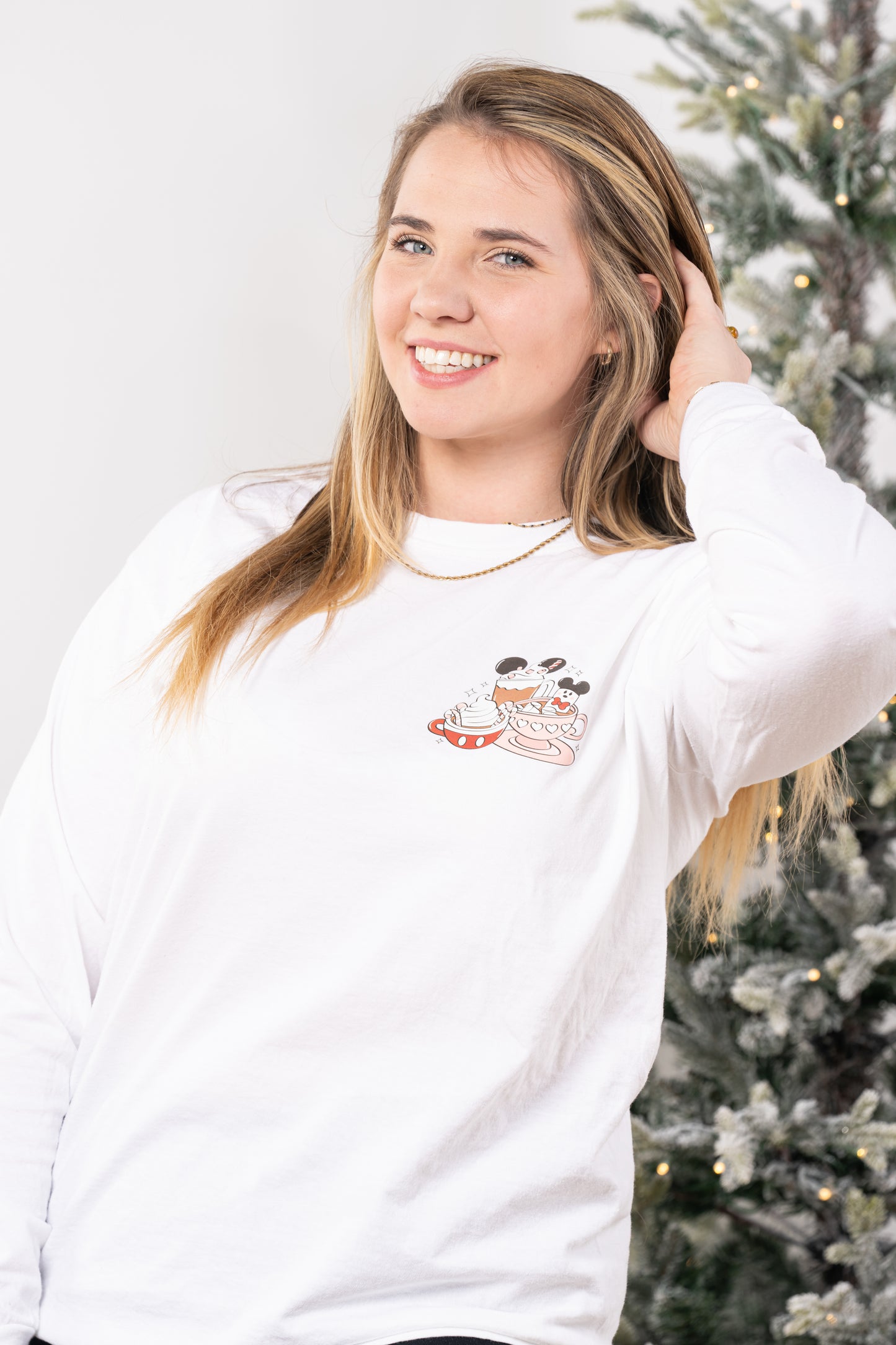 Hot Chocolate and Merry Magic (Pocket & Back) - Tee (Vintage White, Long Sleeve)