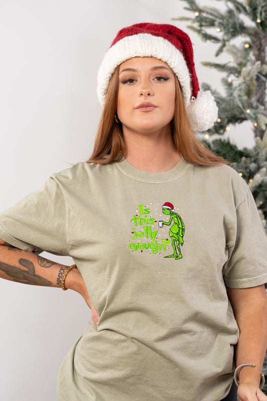 Is this Jolly Enough? - Embroidered Tee (Sandstone)