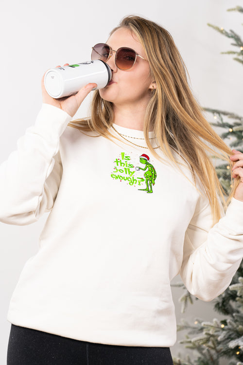 Is this Jolly Enough? - Embroidered Sweatshirt (Creme)