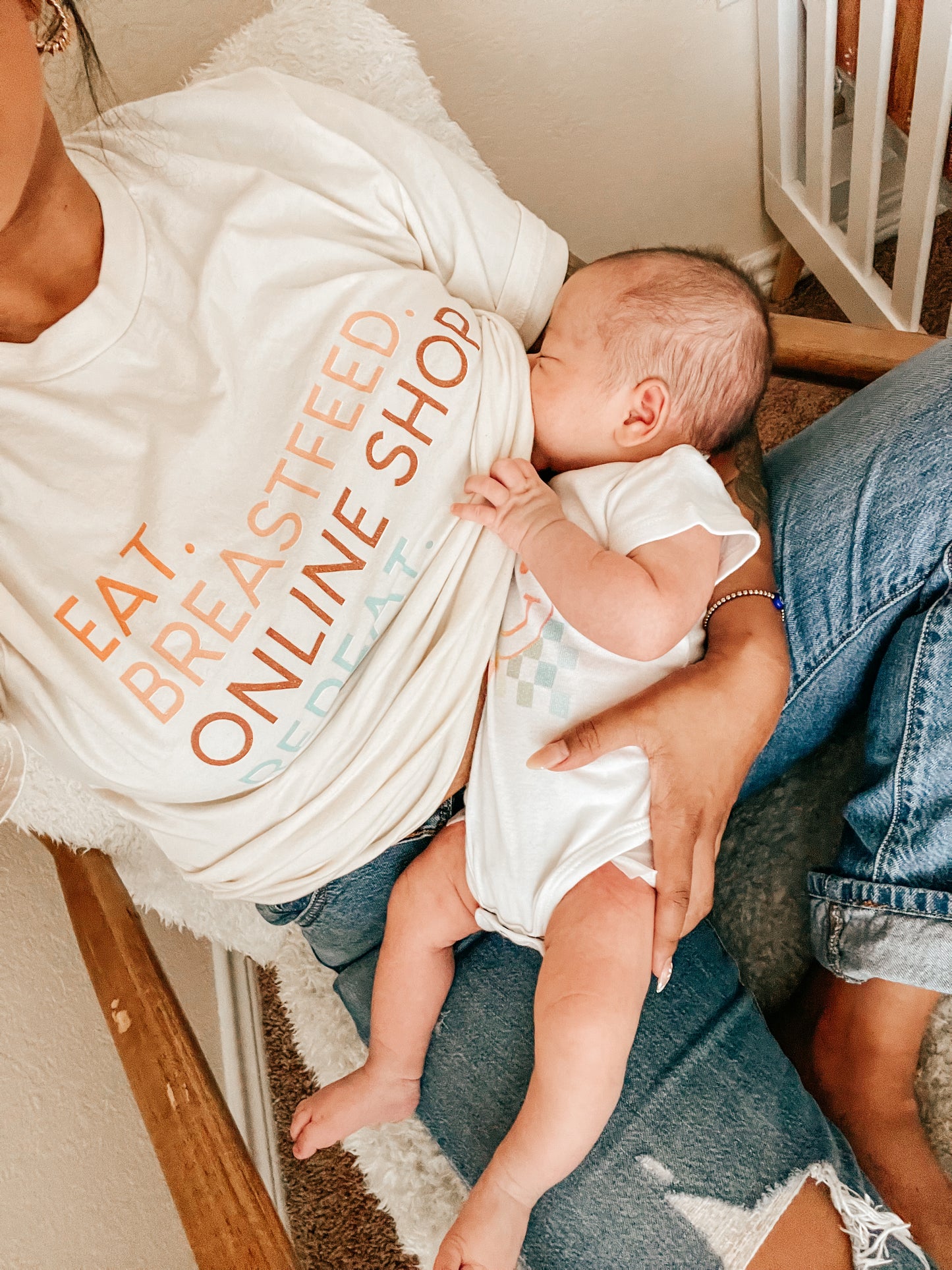 Eat. Breastfeed. Online Shop. Repeat. (Across Front) - Tee (Natural)