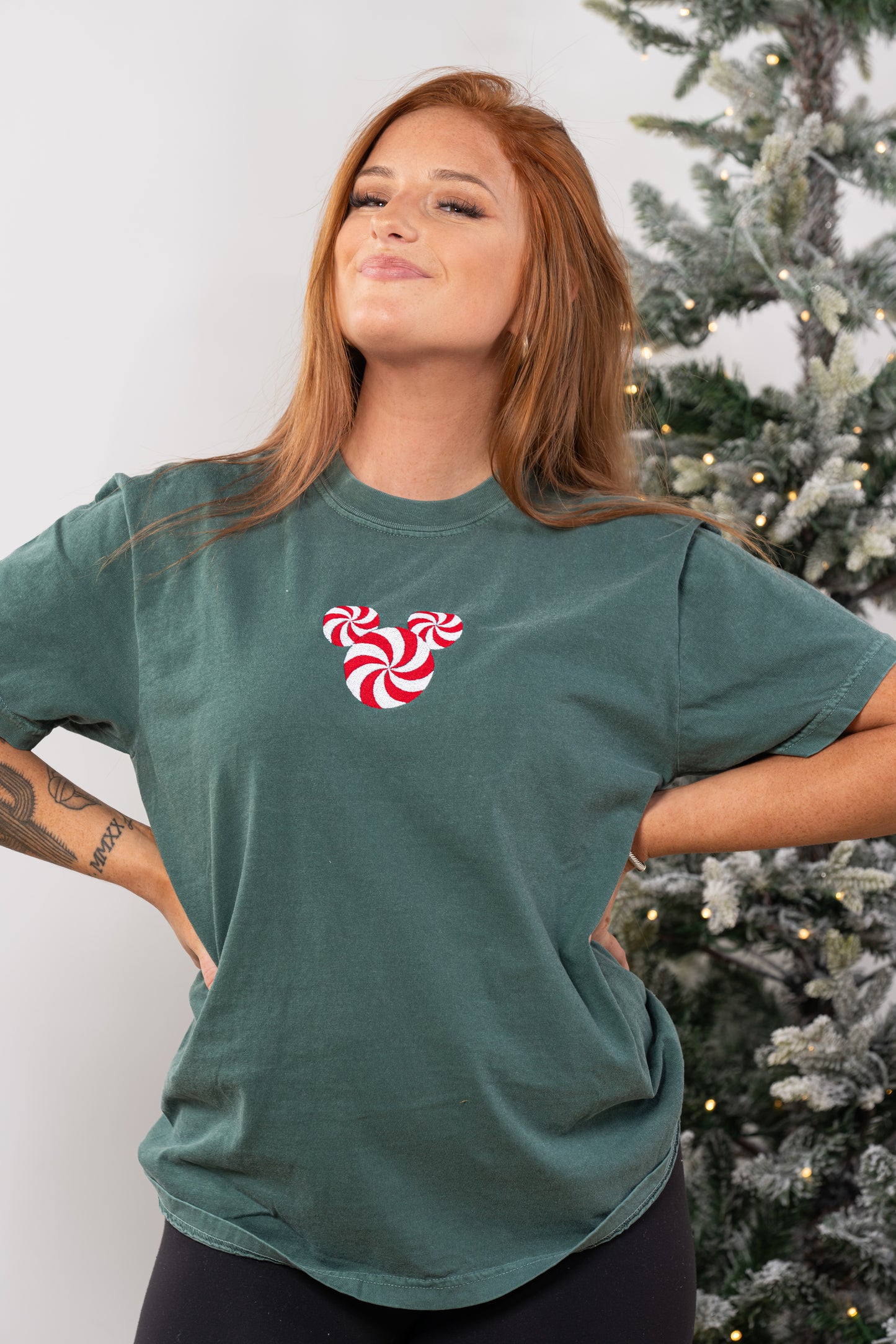 Peppermint Mouse - Embroidered Tee (Blue Spruce)