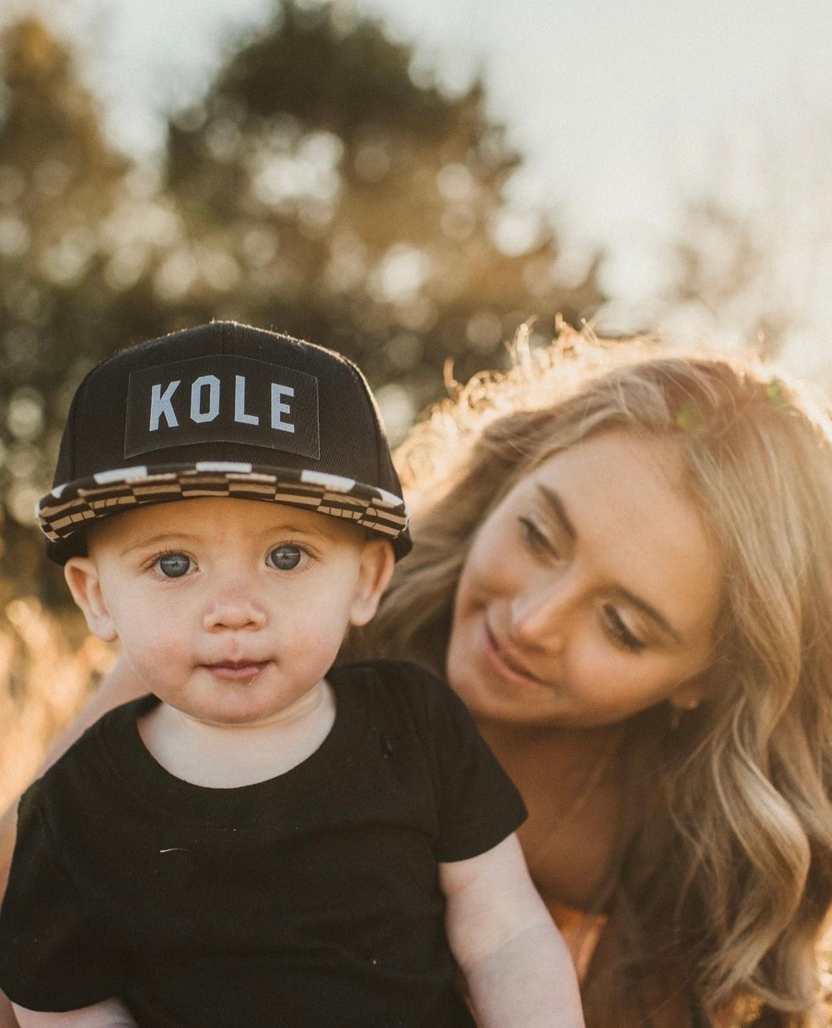 KASH (Leather Custom Name Patch) - Kids Trucker Hat (Black/Checkered)