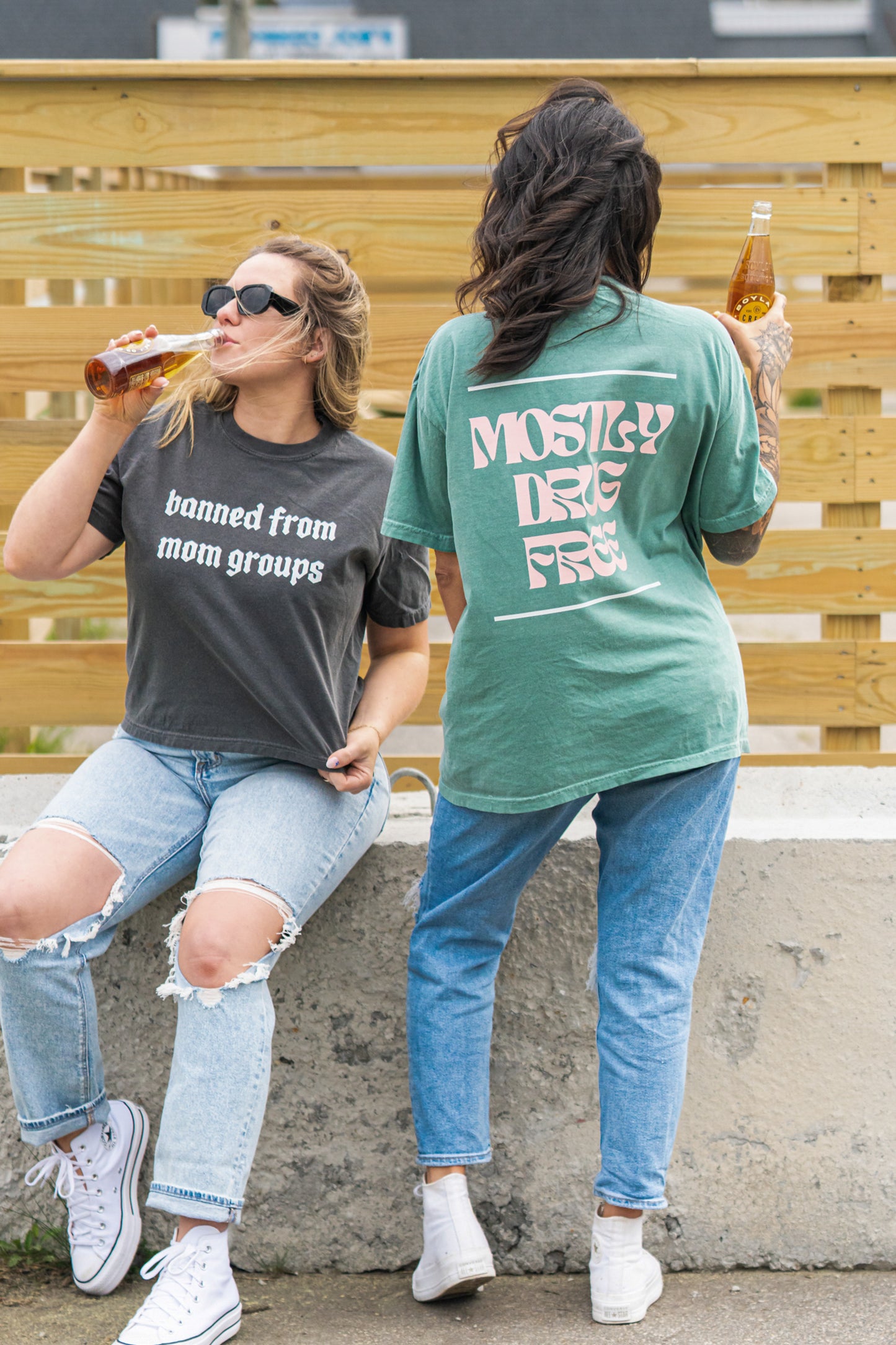 Mostly Drug Free (Front, Back, Pink) - Tee (Green)
