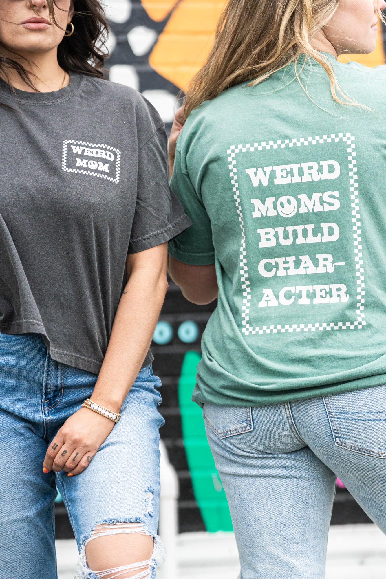 Weird Moms Build Character (Front, Back) - Cropped Tee (Smoke)