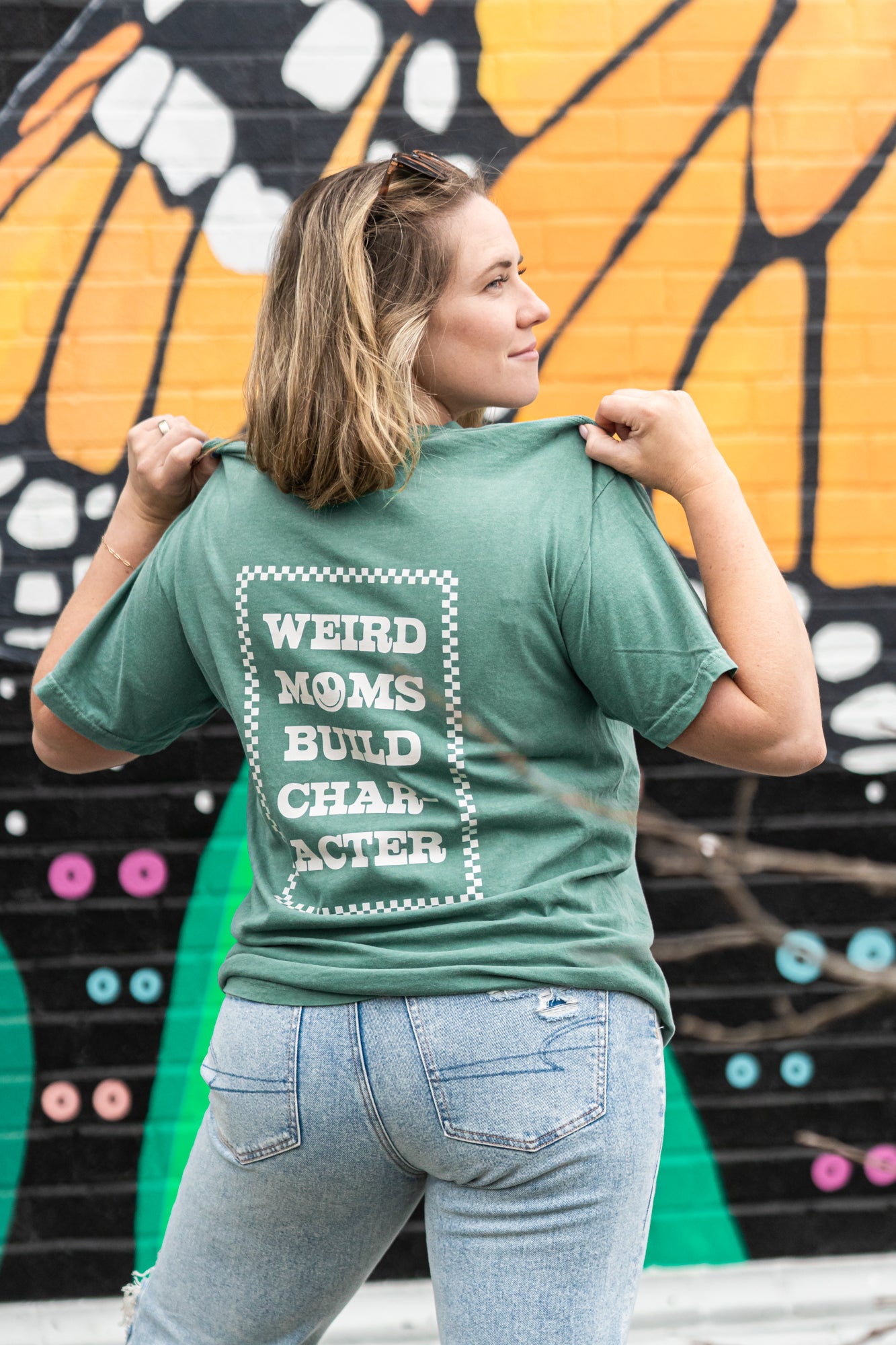 Weird Moms Build Character (Front, Back) - Tee (Green)