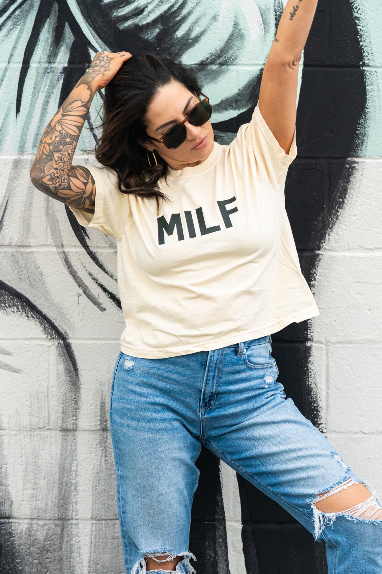 Milf (Black) - Cropped Tee (Vintage Natural)