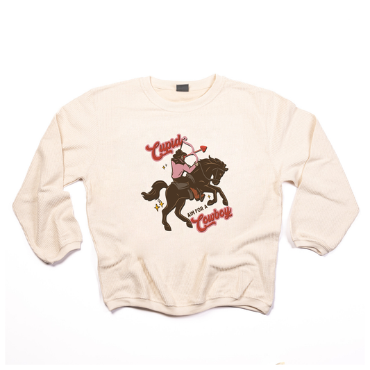 Cupid Aim For A Cowboy - Corded Sweatshirt (Ivory)