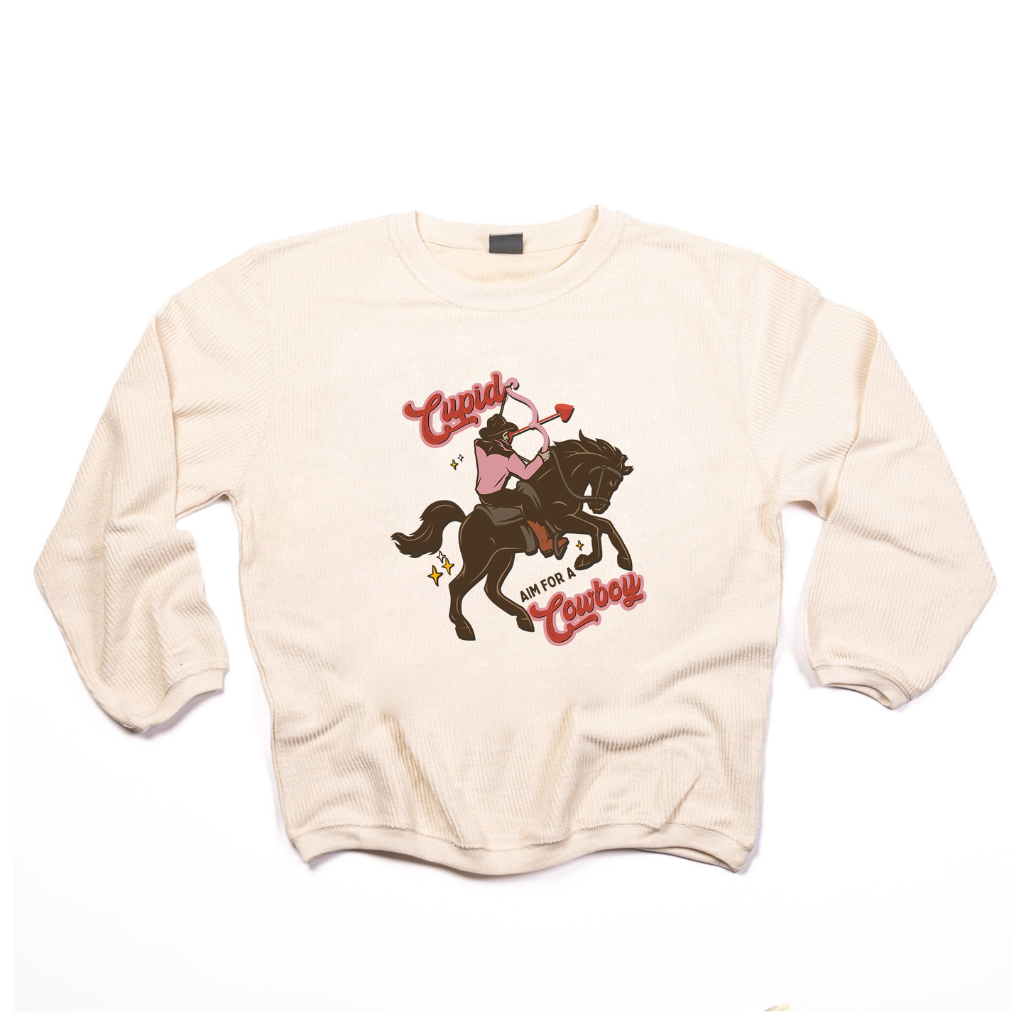 Cupid Aim For A Cowboy - Corded Sweatshirt (Ivory)