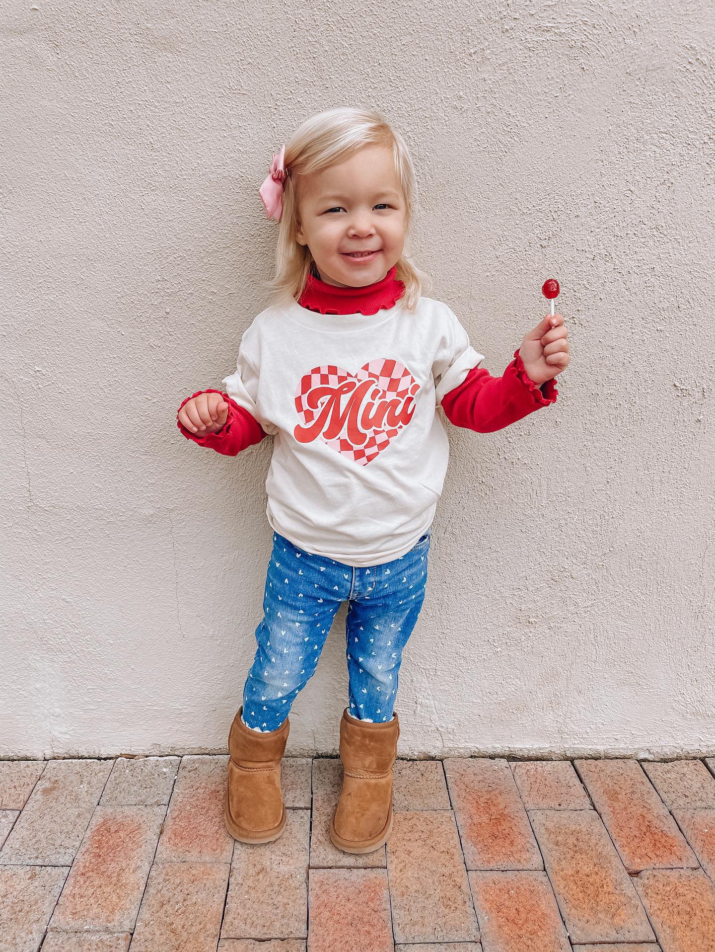 Mini Checkered Heart (Pink/Red) - Kids Tee (Natural)