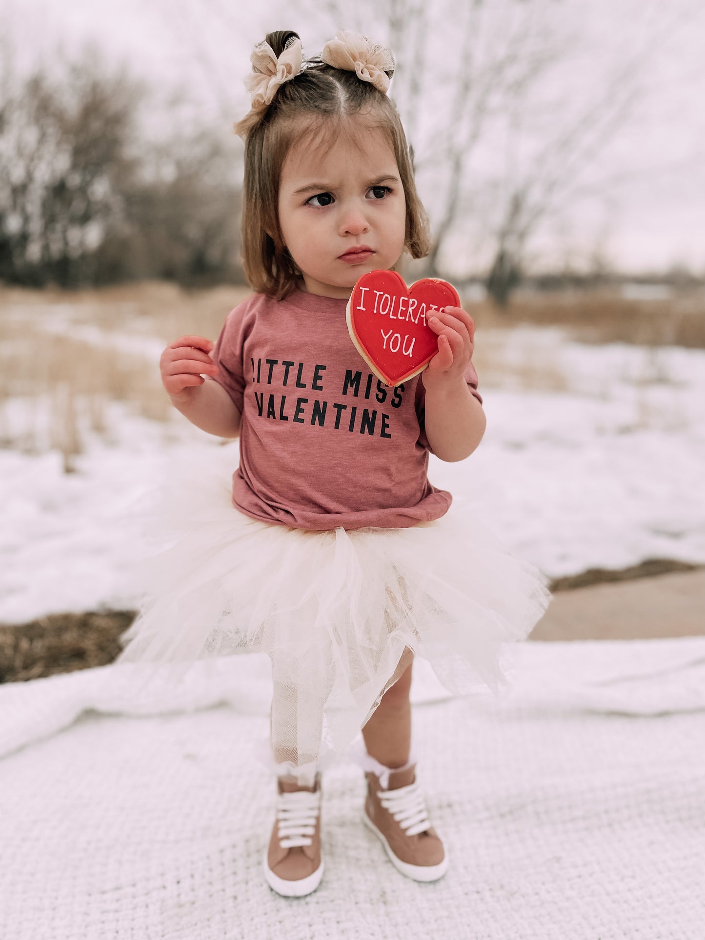 Little Miss Valentine (Black) - Kids Tee (Mauve)