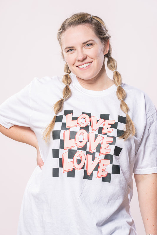Checkered Love x3 - Tee (Vintage White, Short Sleeve)