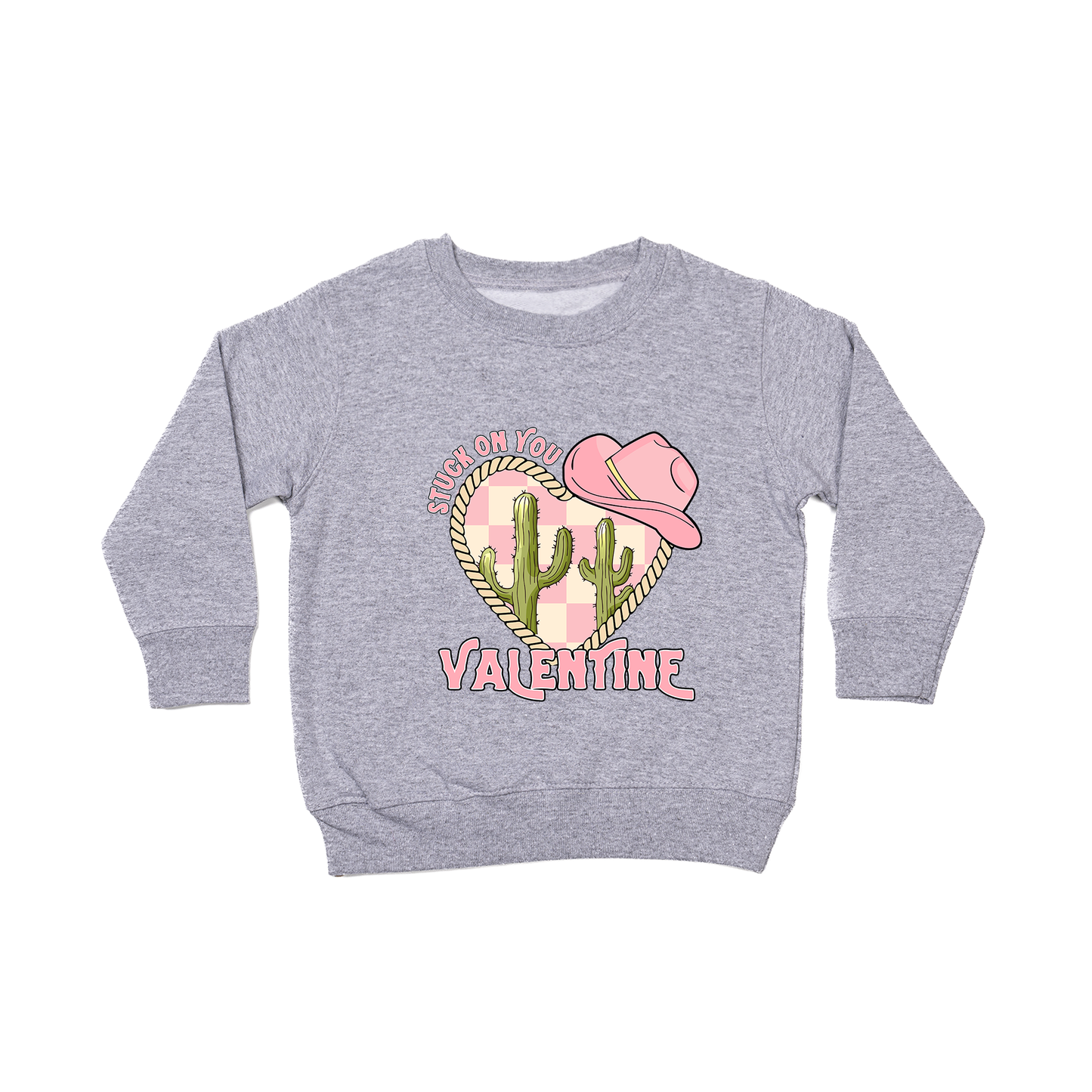 Stuck On You Valentine (Pink) - Kids Sweatshirt (Heather Gray)