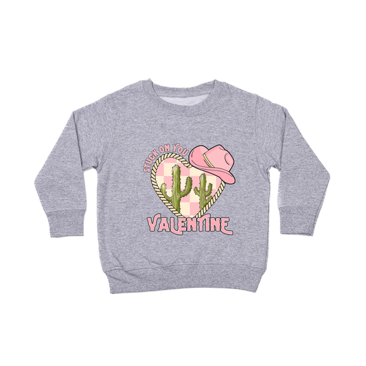 Stuck On You Valentine (Pink) - Kids Sweatshirt (Heather Gray)