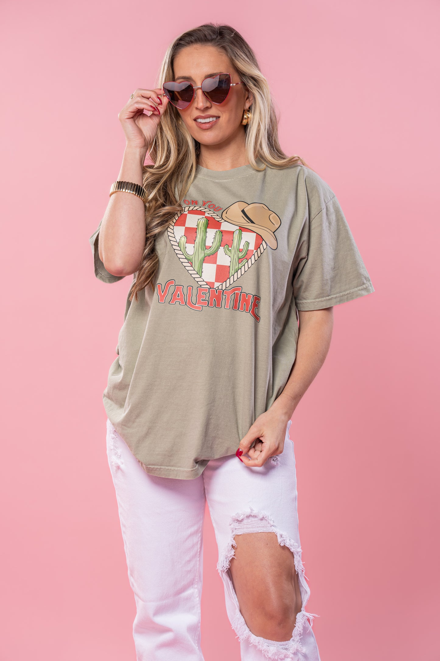 Stuck On You Valentine (Pink) - Tee (Sandstone)