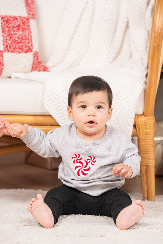 Peppermint Mouse - Embroidered Kids Sweatshirt (Heather Gray)