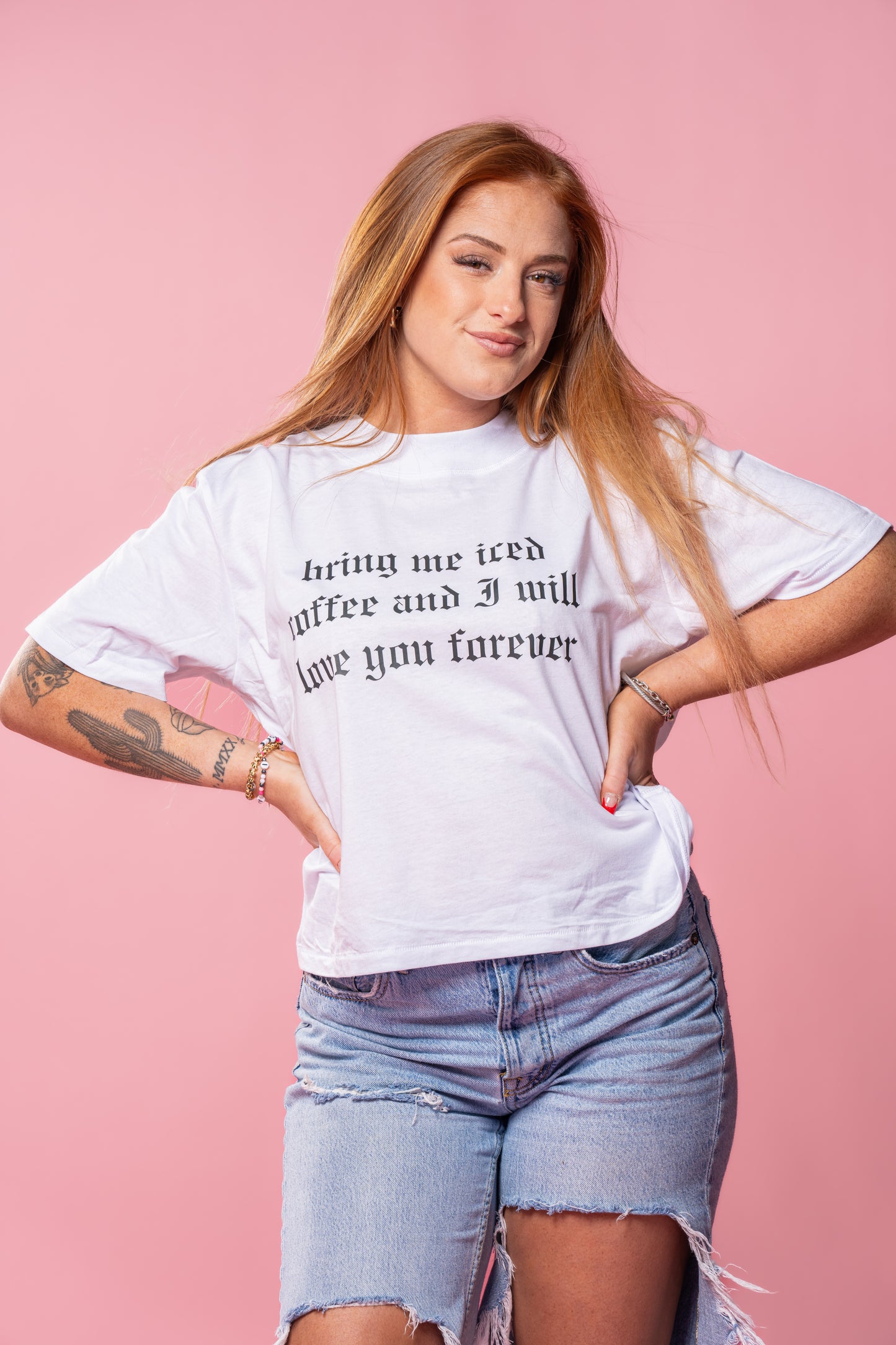 Bring Me Iced Coffee and I Will Love You Forever (Black) - Cropped Tee (White)