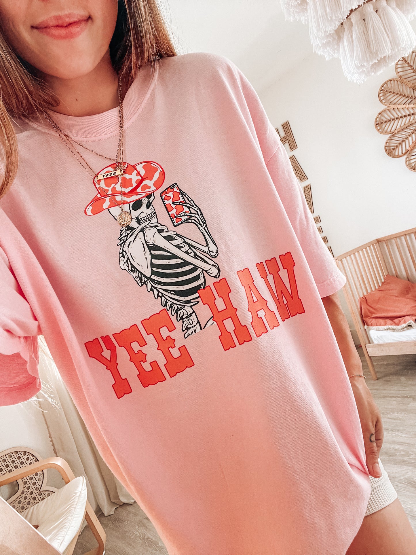 Yee Haw Selfie Skeleton - Tee (Pale Pink)