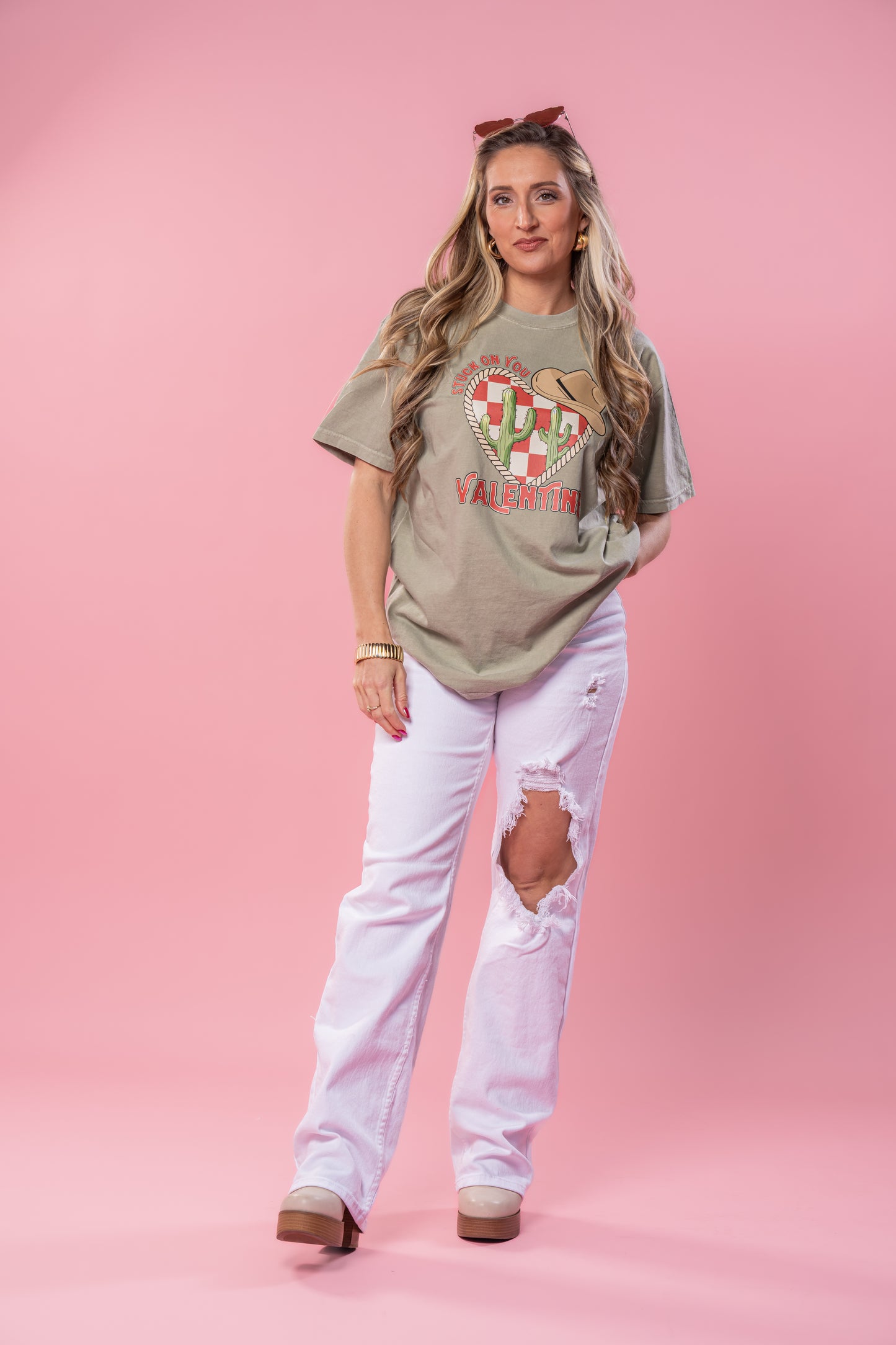 Stuck On You Valentine (Pink) - Tee (Sandstone)