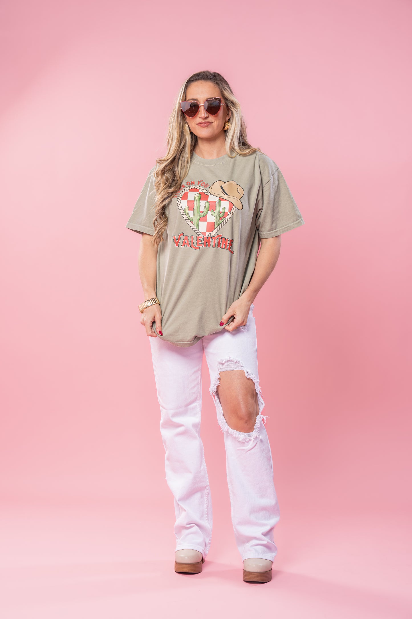 Stuck On You Valentine (Pink) - Tee (Sandstone)