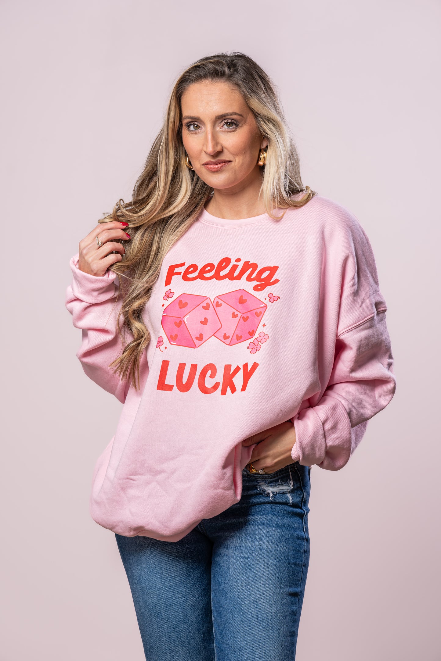 Feeling Lucky Dice (Red) - Sweatshirt (Light Pink)