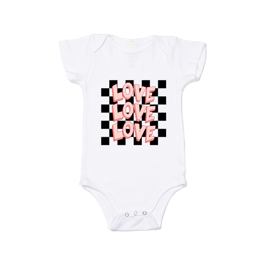 Checkered Love x3 - Bodysuit (White, Short Sleeve)