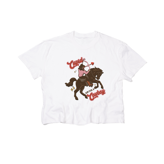 Cupid Aim For A Cowboy - Cropped Tee (White)